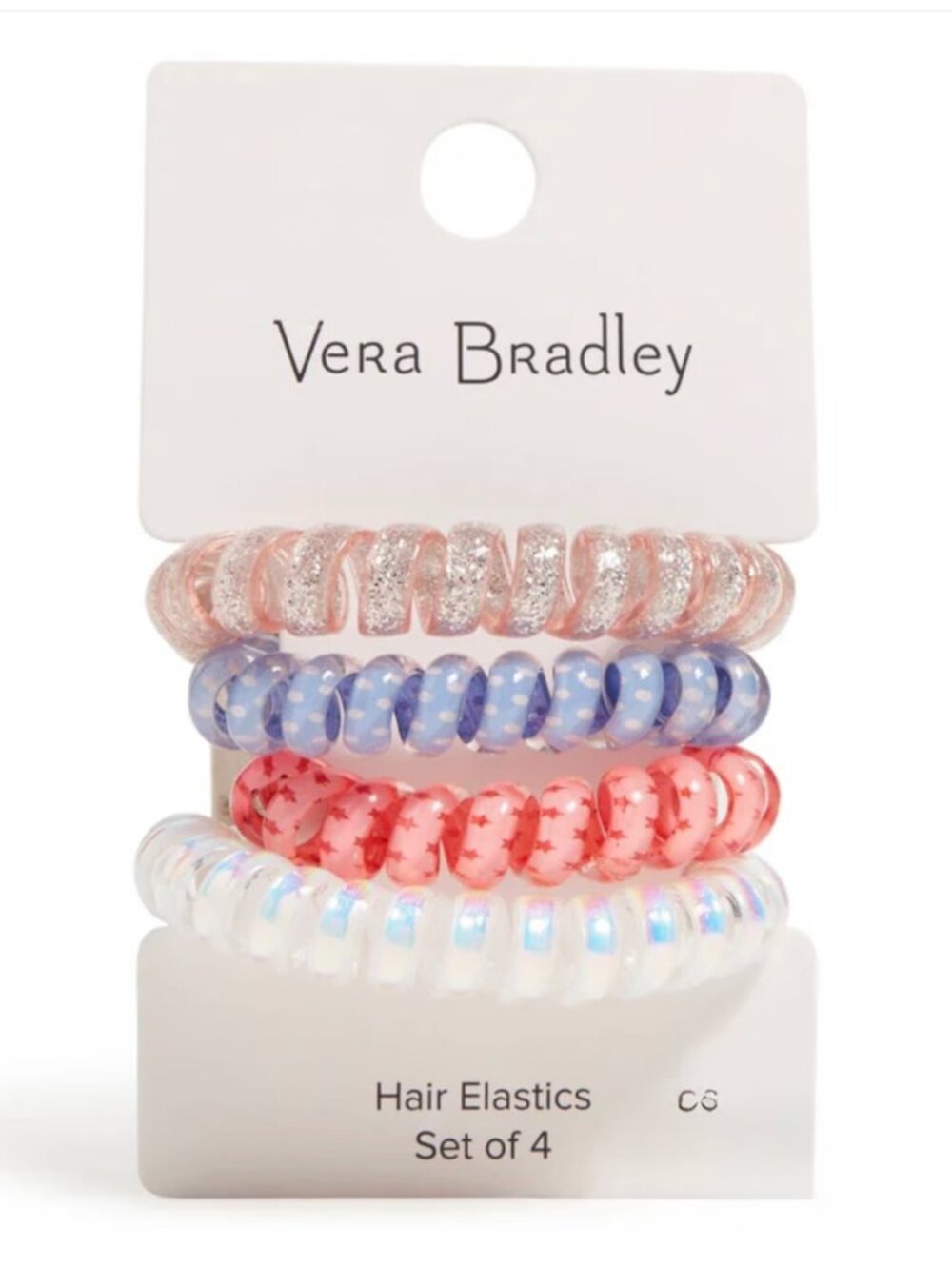 NWT - Vera Bradley Spiral Hair Elastics - 4 Pack - Imperial Hearts Pink